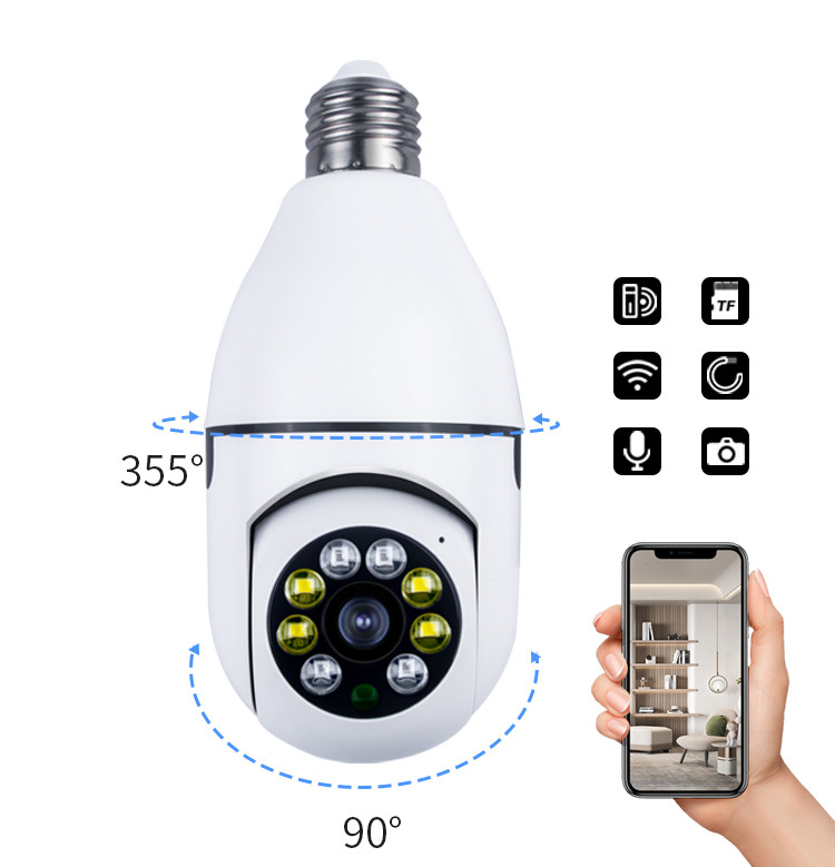 1080P Wifi Light Bulb Security Camera Auto Tracking Night Vision With ...